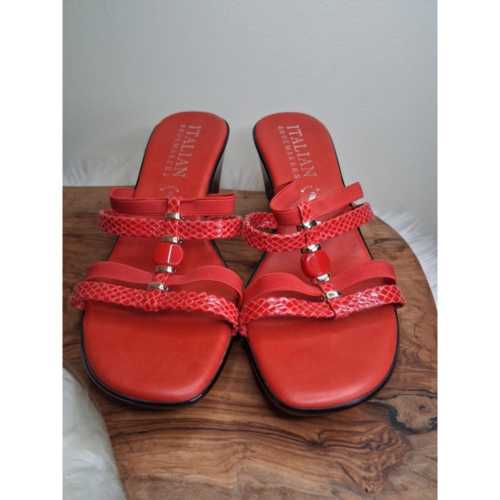 Italian Shoemakers Red Snakeskin Multi Strap Wedge Sandals Women Size 7 Italy